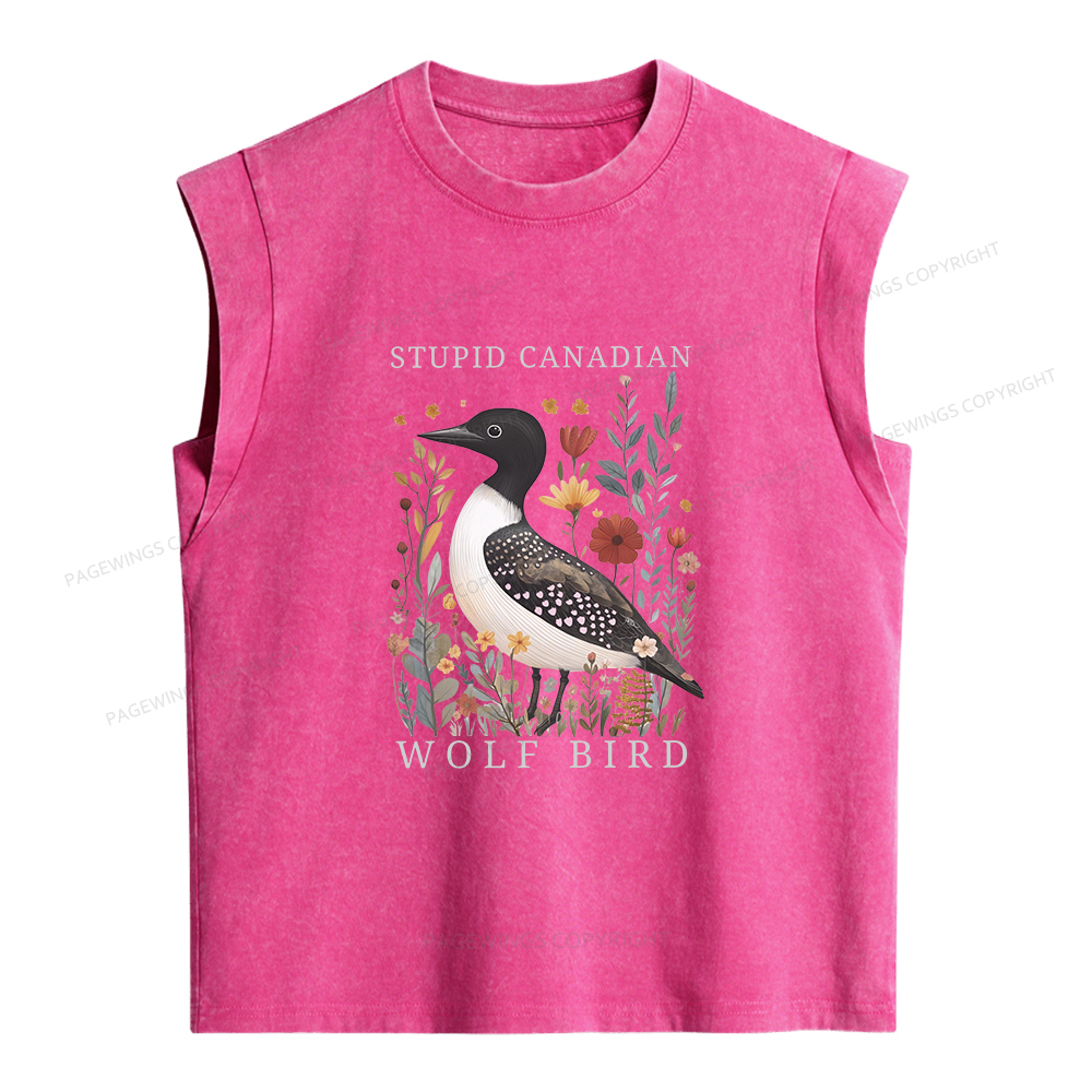 Pagewings Stupid Canadian Wolf Bird Women's Washed Tank Top