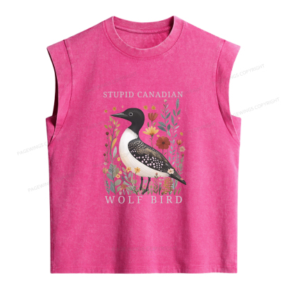 Pagewings Stupid Canadian Wolf Bird Women's Washed Tank Top