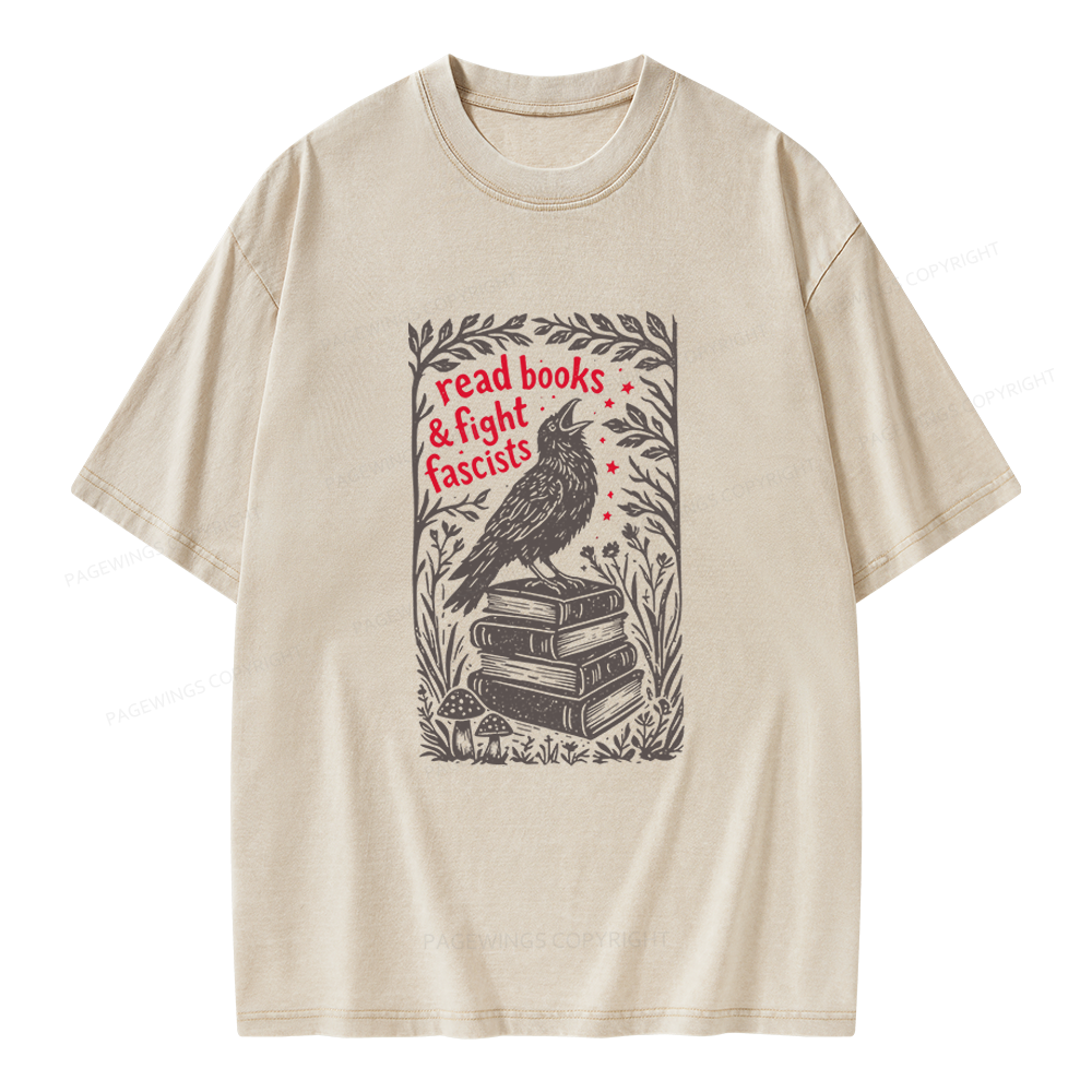 Pagewings Read Books Fight Fascists Unisex Washed T-shirt