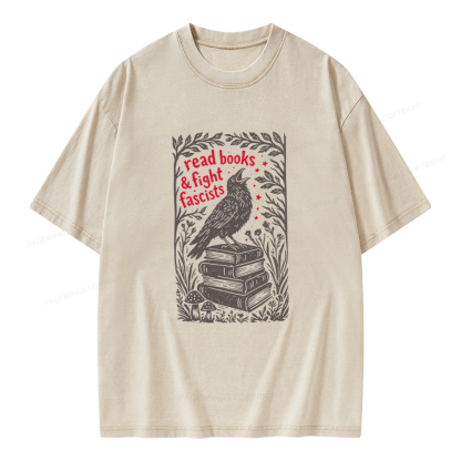 Pagewings Read Books Fight Fascists Unisex Washed T-shirt