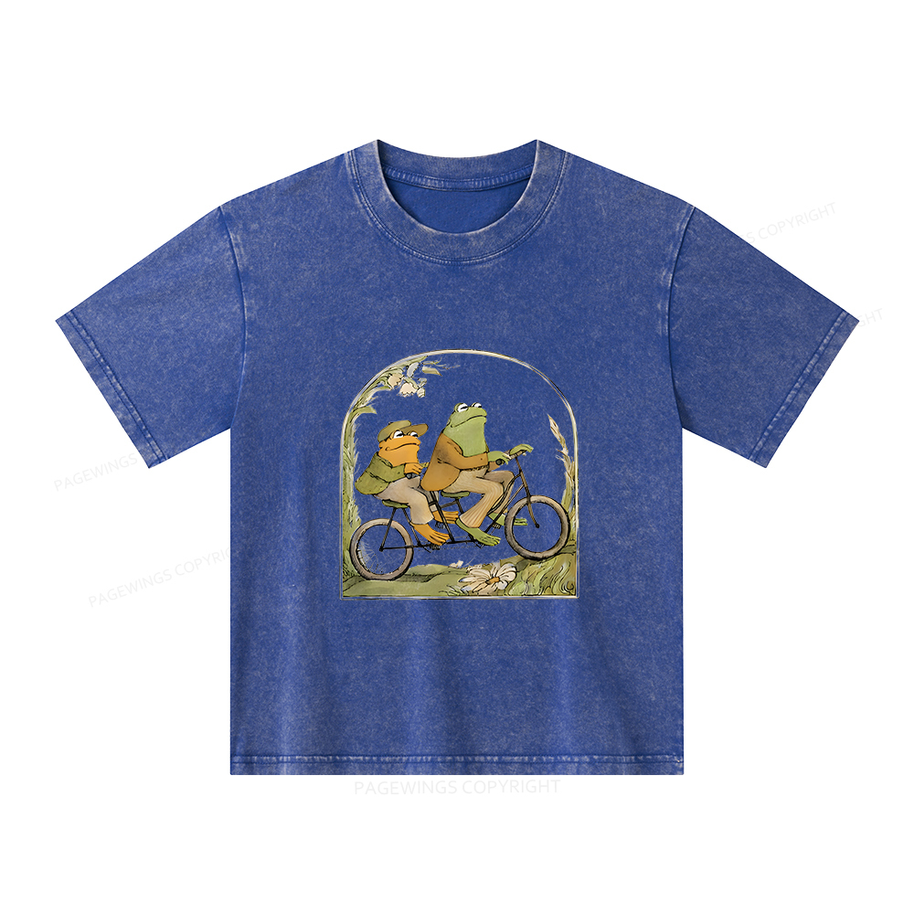 Pagewings Frog And Toad Book Vintage Unisex Kids Washed T-shirt