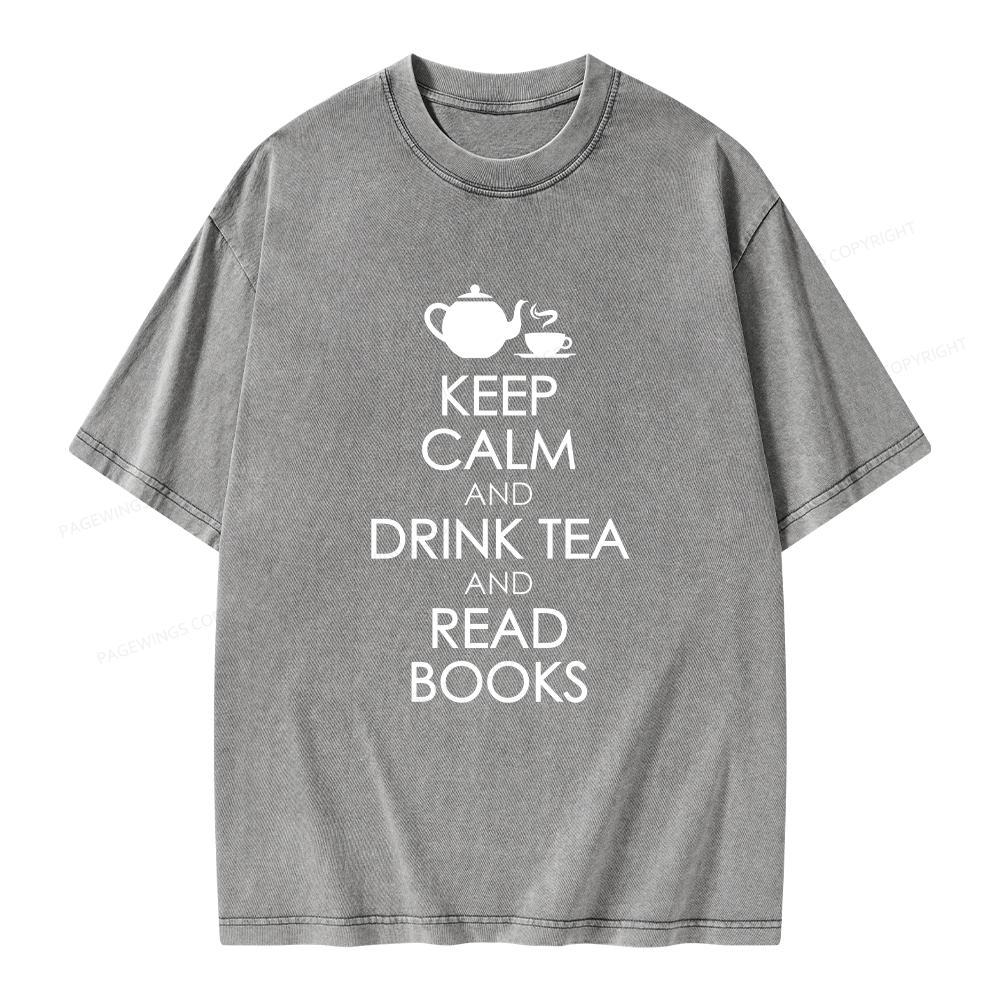 Pagewings Drink Tea Read Books Unisex Washed T-shirt