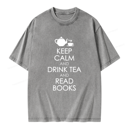 Pagewings Drink Tea Read Books Unisex Washed T-shirt