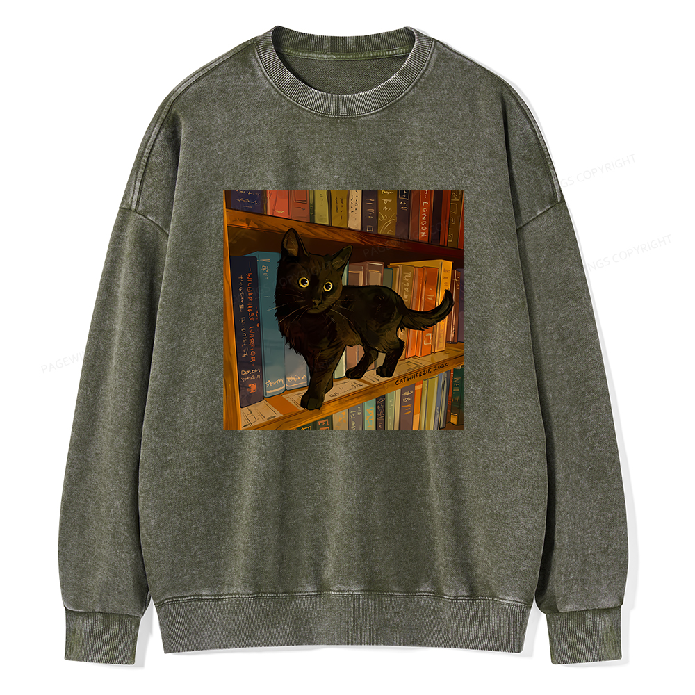 Pagewings Little Library Cat Unisex Washed Sweatshirt