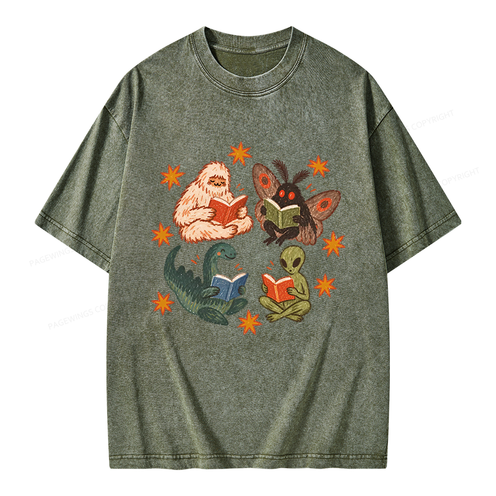 Pagewings Reading Cryptids Unisex Washed T-shirt