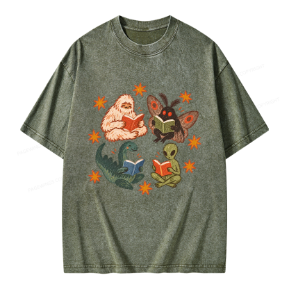 Pagewings Reading Cryptids Unisex Washed T-shirt