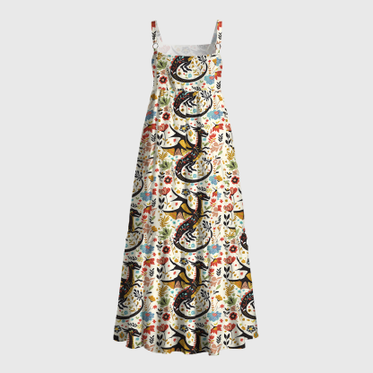 Pagewings Square Neck Fantasy Dragon Maxi Dress