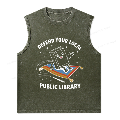 Pagewings Defend Your Local Public Library Unisex Washed Tank Top