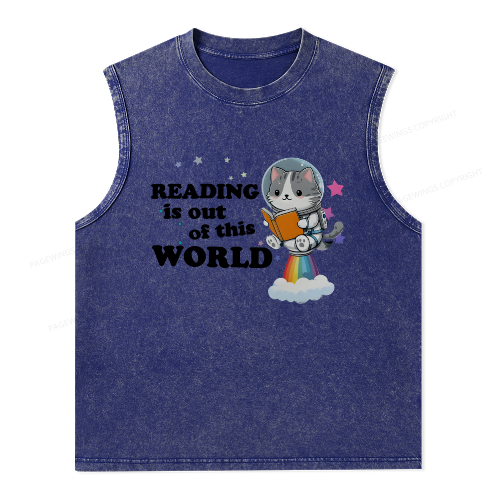 Pagewings Cat Reading in Space Unisex Washed Tank Top