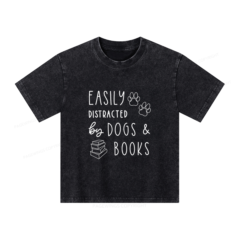 Pagewings Dogs And Books Unisex Kids Washed T-shirt