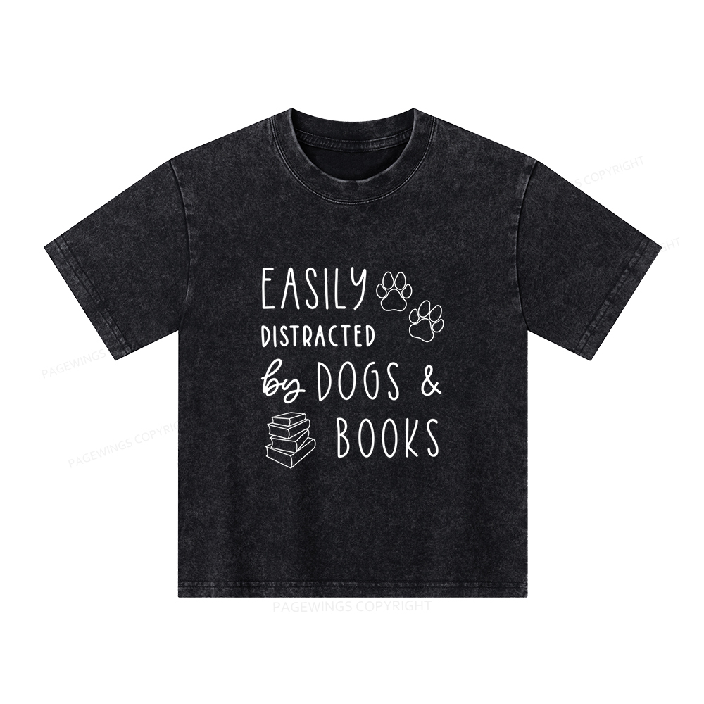 Pagewings Dogs And Books Unisex Kids Washed T-shirt