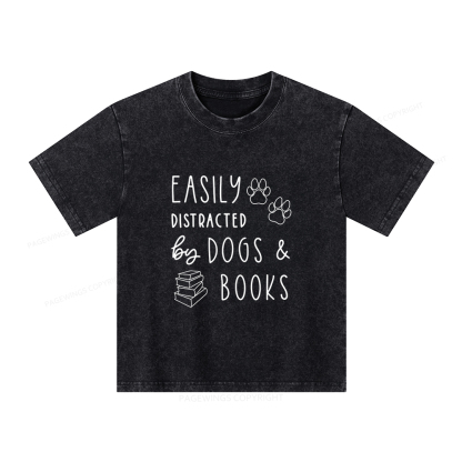 Pagewings Dogs And Books Unisex Kids Washed T-shirt