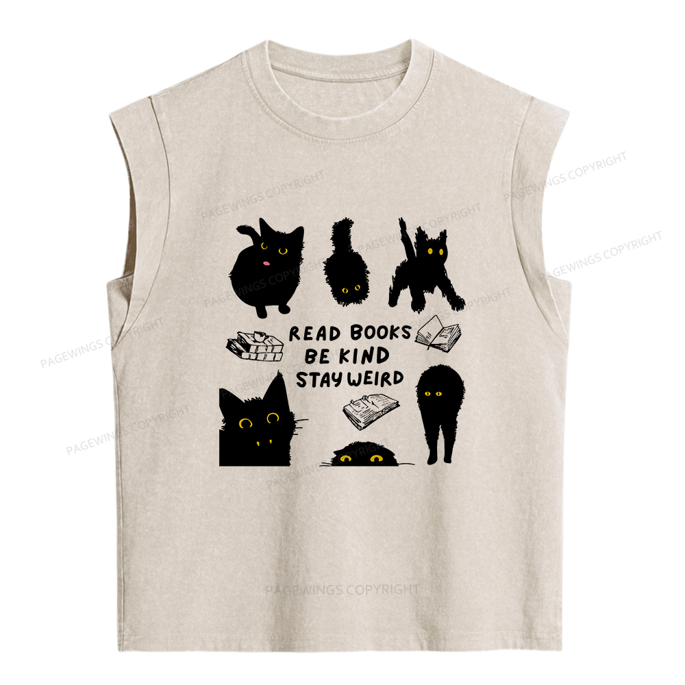 Pagewings Read Books Be Kind Stay Weird Women's Washed Tank Top