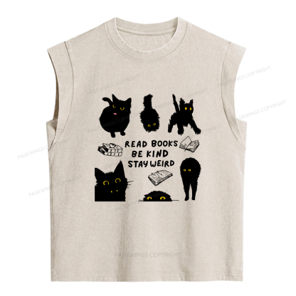 Pagewings Read Books Be Kind Stay Weird Women's Washed Tank Top