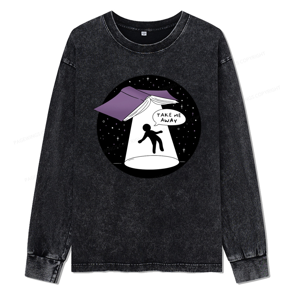 Pagewings Take Me Away Unisex Washed Long Sleeve T-shirt