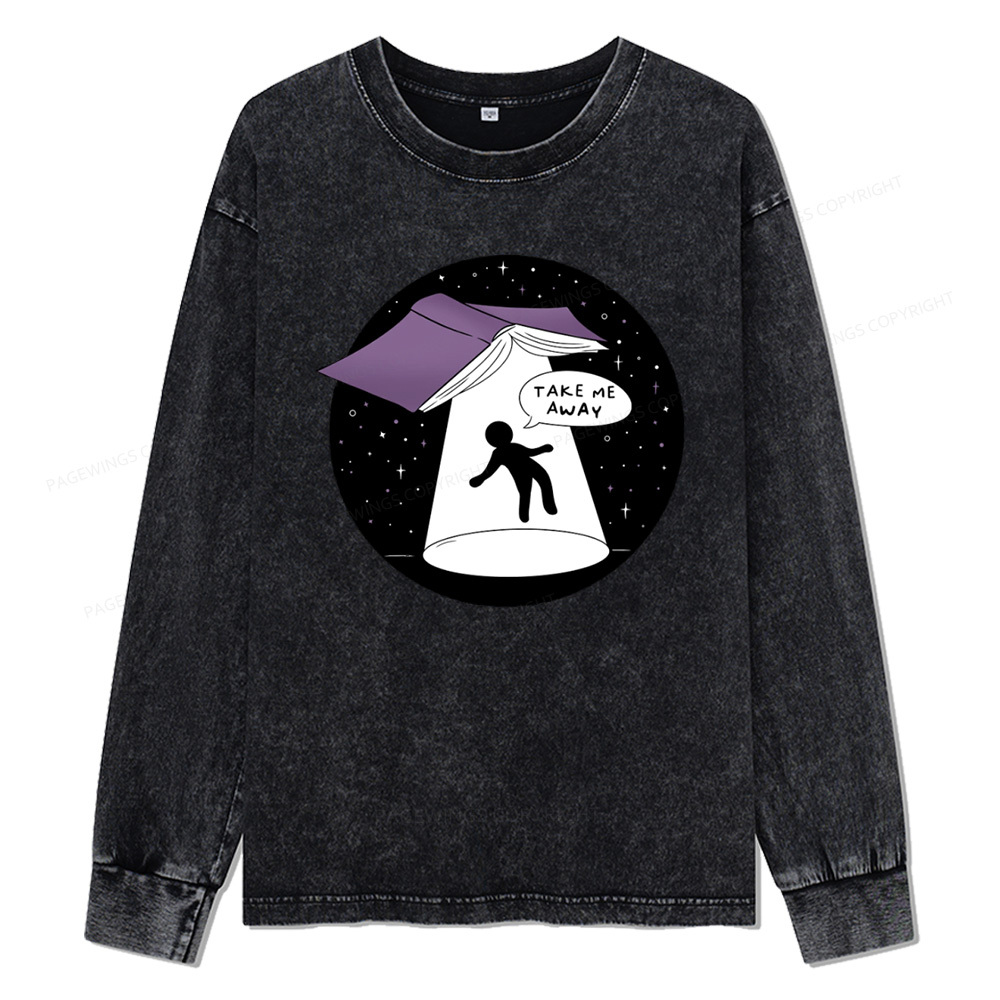 Pagewings Take Me Away Unisex Washed Long Sleeve T-shirt