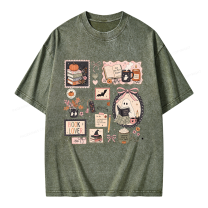 Pagewings Halloween Book Club Unisex Washed T-shirt