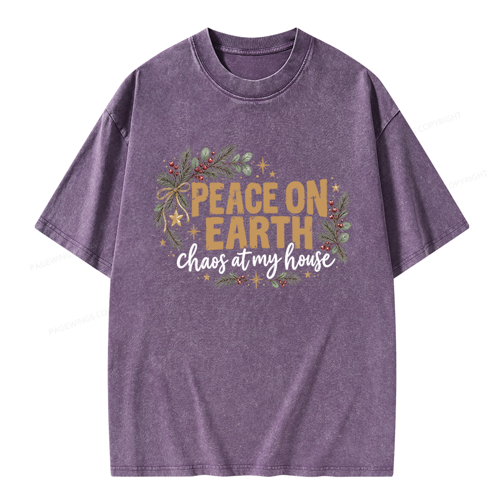 Pagewings Peace Earth Christmas Unisex Washed T-shirt