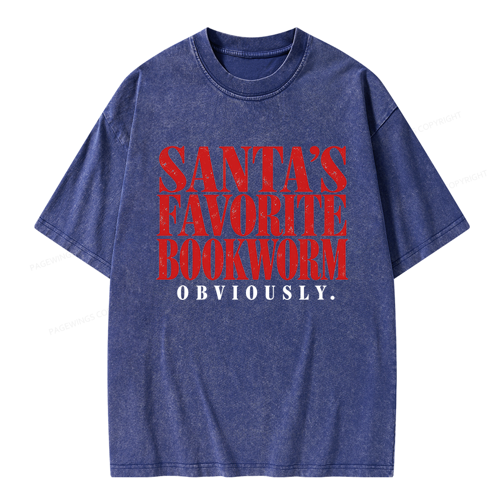 Pagewings Santa's Favorite Bookworm Unisex Washed T-shirt