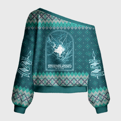 Pagewings Fantasy Bookish Off Shoulder Ugly Knit Sweater