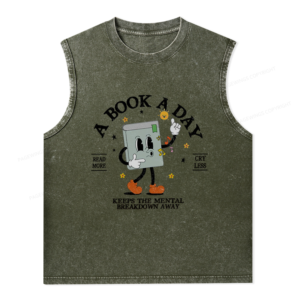 Pagewings A Book A Day Keep The Mental Breakdown Away Unisex Washed Tank Top