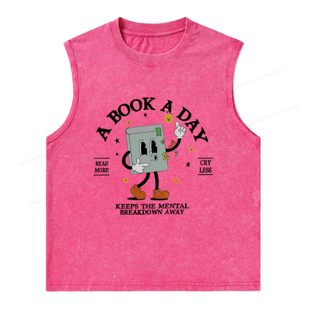 Pagewings A Book A Day Keep The Mental Breakdown Away Unisex Washed Tank Top