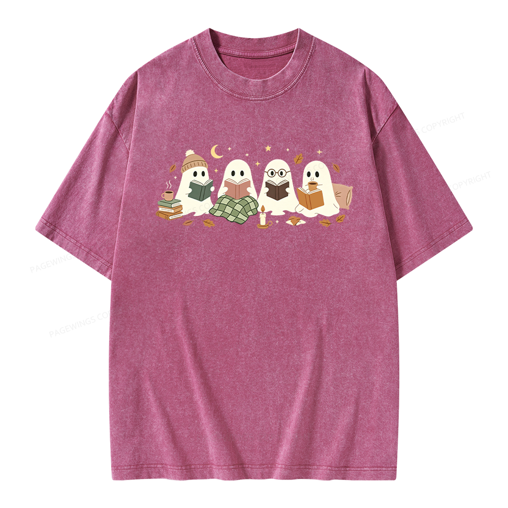 Pagewings Ghost Reading Club Unisex Washed T-shirt