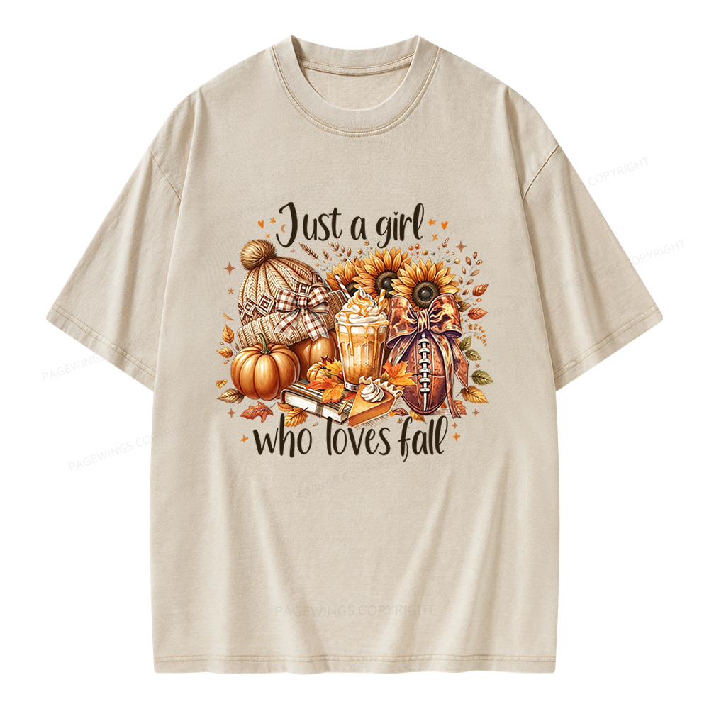 Pagewings Just a Girl Who Loves Fall Unisex Washed T-shirt