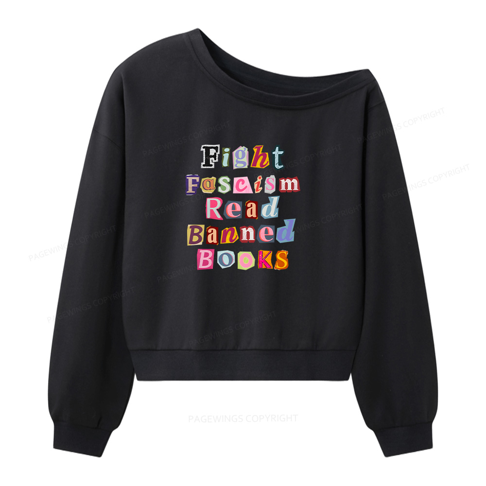 Pagewings Fight Fascism Read Books Women Off  Shoulder Sweatshirt