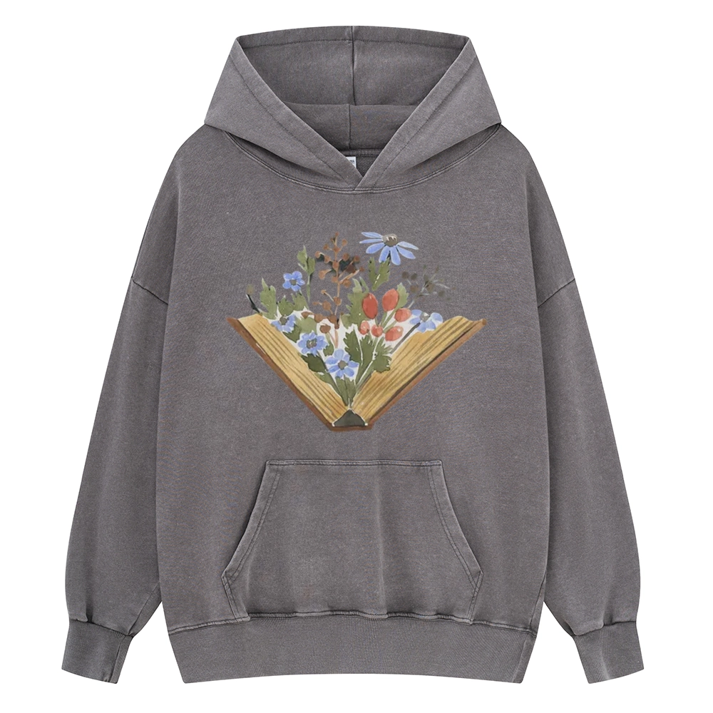 Pagewings Wildflowers Book Unisex Washed Hoodie