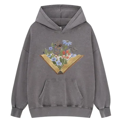 Pagewings Wildflowers Book Unisex Washed Hoodie
