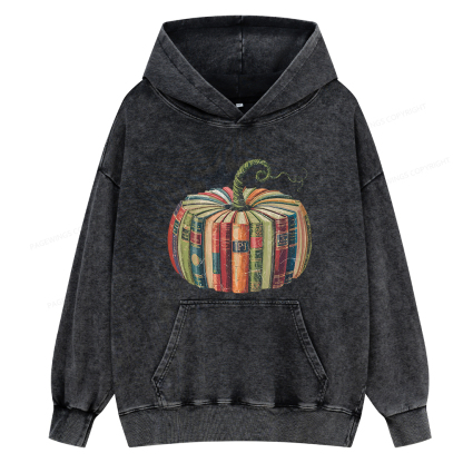 Pagewings Fall Book Pumpkin Unisex Washed Hoodie