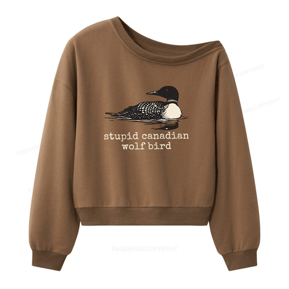 Pagewings Stupid Canadian Wolf Bird Women Off Shoulder Sweatshirt