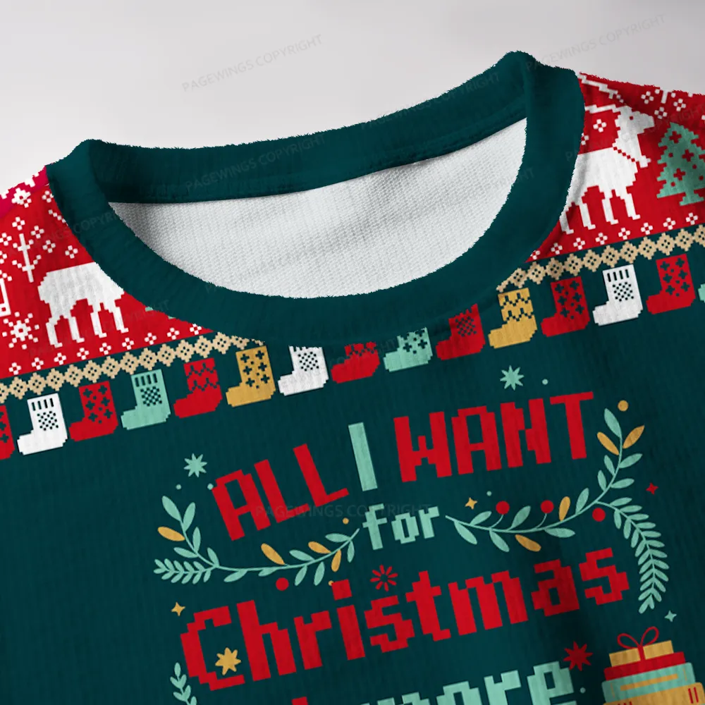 Pagewings All I Want For Christmas Is More Books Unisex Ugly Knit Sweatshirt