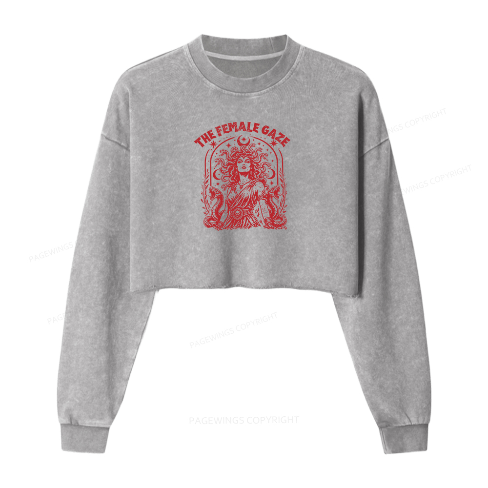 Pagewings Vintage Medusa Feminist Washed Crop Sweatshirt
