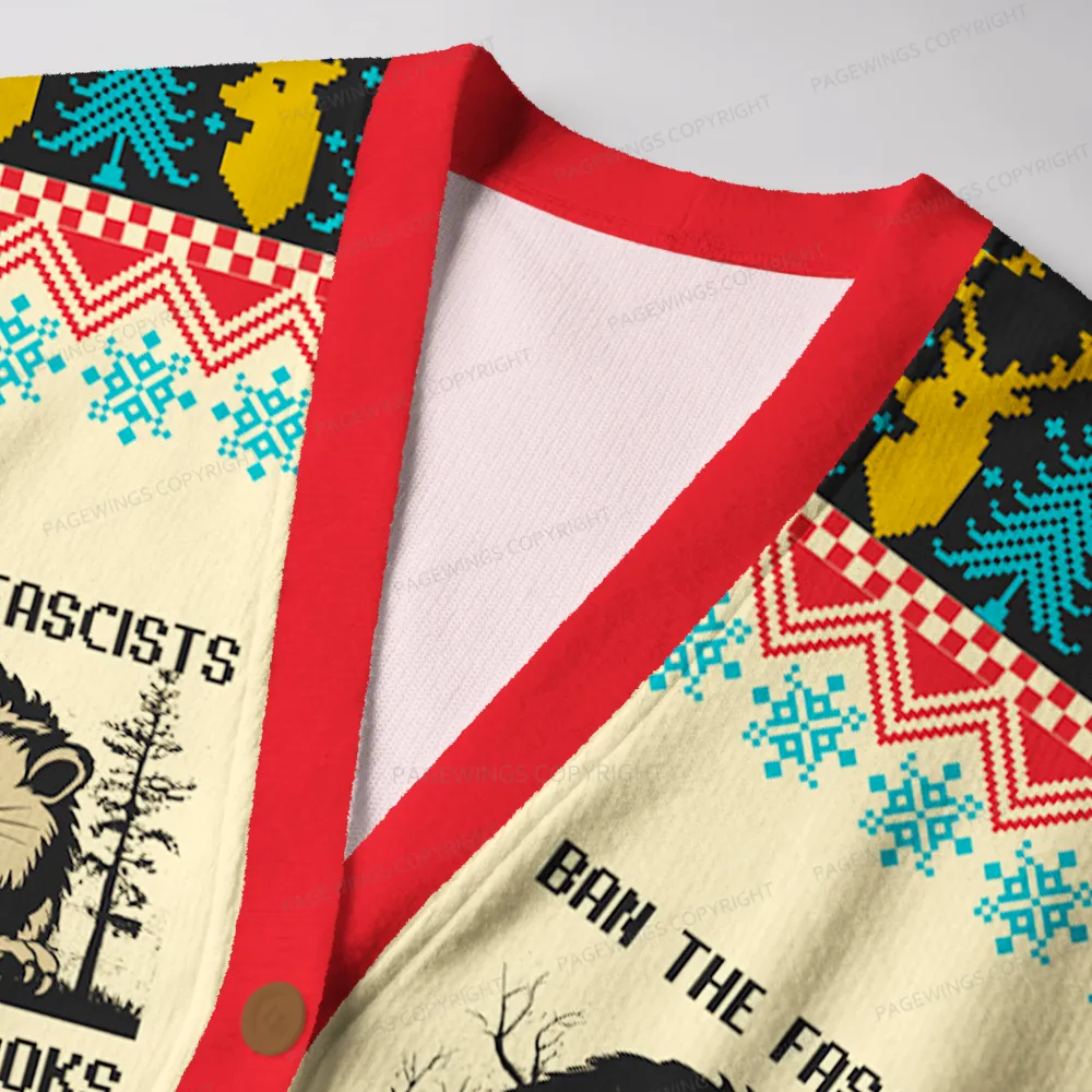 Pagewings Ban The Fascists Save The Books Unisex Ugly Cardigan Sweaters