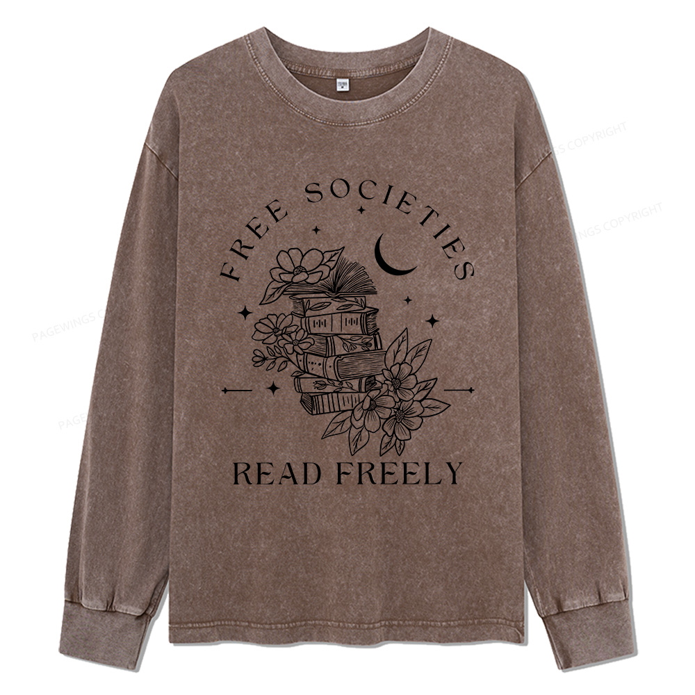 Pagewings Free Societies Read Freely Unisex Washed Long Sleeve T-shirt