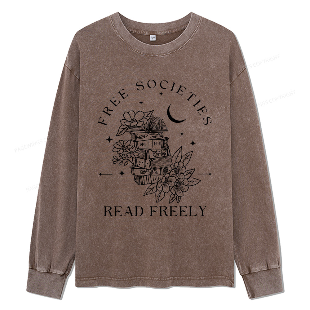 [Copy]Pagewings Read Banned Book Floral Unisex Washed Long Sleeve T-shirt