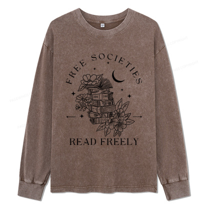 Pagewings Free Societies Read Freely Unisex Washed Long Sleeve T-shirt