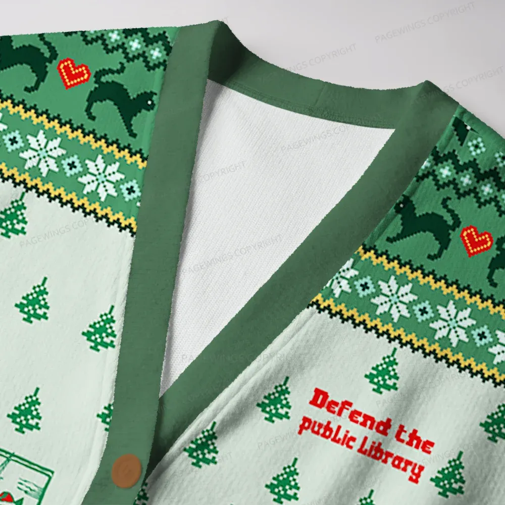 Pagewings Defend The Public Library Unisex Ugly Cardigan Sweaters
