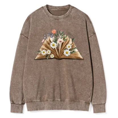 Pagewings Reading Flower Book Unisex Washed Sweatshirt