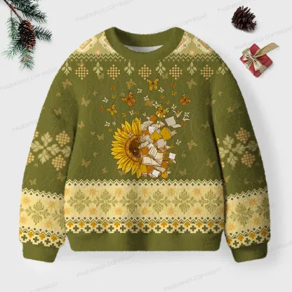 Pagewings Sunflower And Butterflies Unisex Ugly Knit Sweatshirt