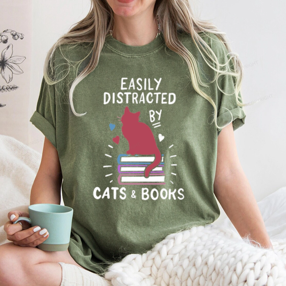 Pagewing Book Fun Cat Book Funny Unisex Washed T-shirt
