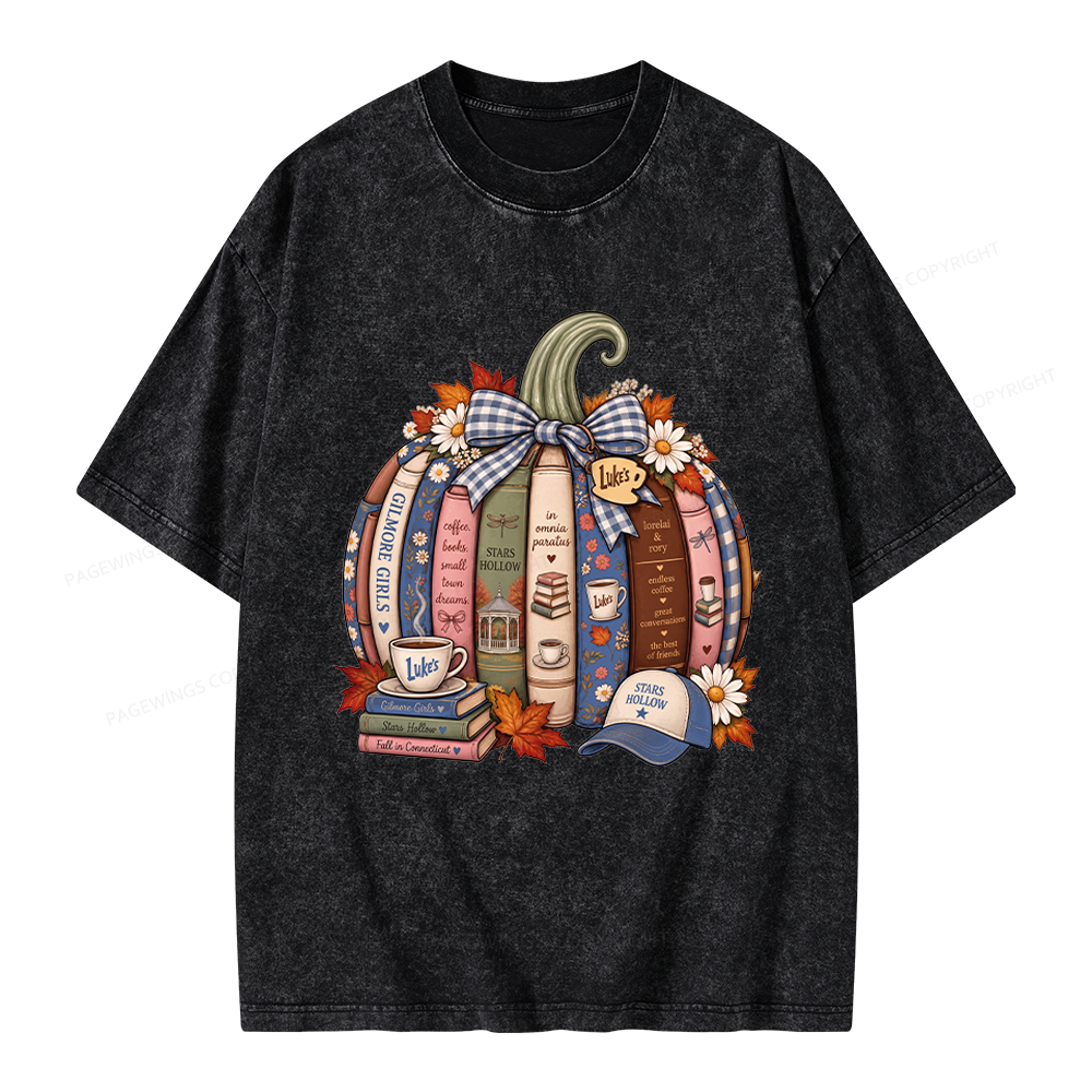 Pagewings Fall Book Pumpkin Unisex Washed T-shirt