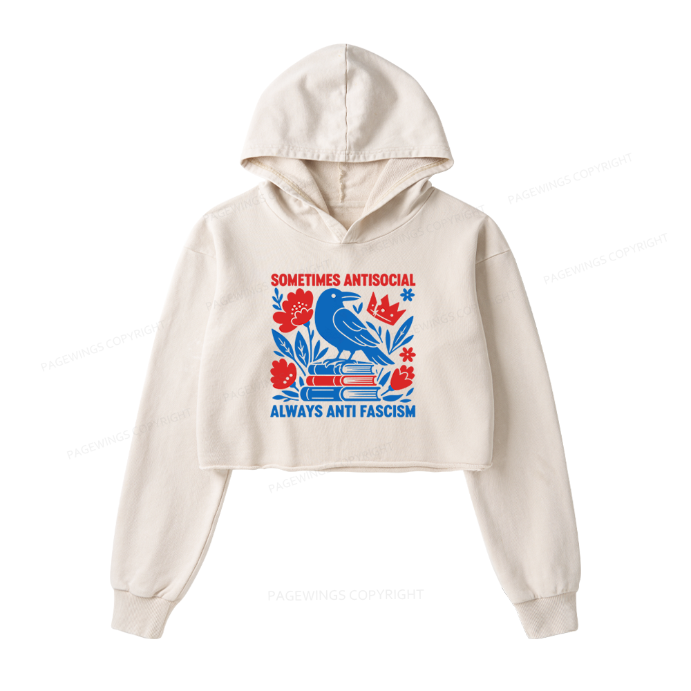 Pagewings Anti Fascism Washed Crop Hoodie