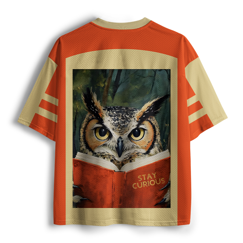 Pagewings Stay Curious Owl Reading Unisex Mesh Jersey