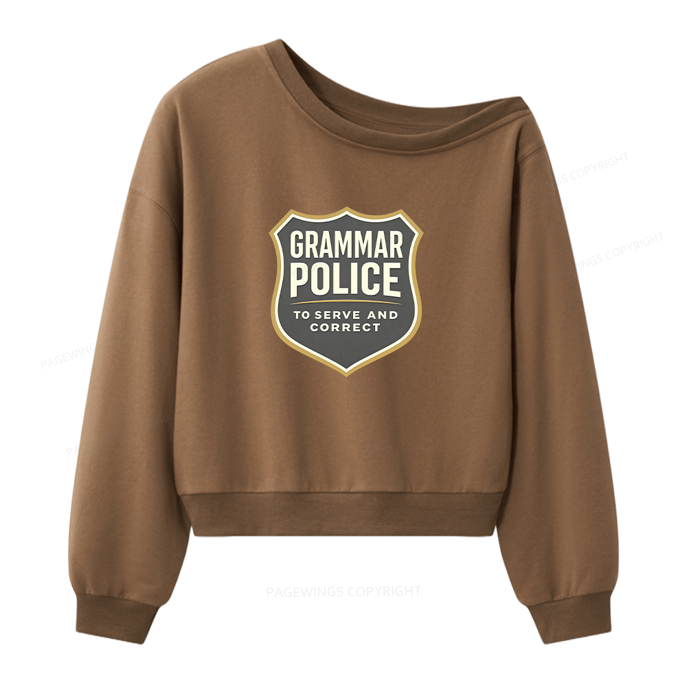 Pagewings Grammar Police Women Off Shoulder Sweatshirt