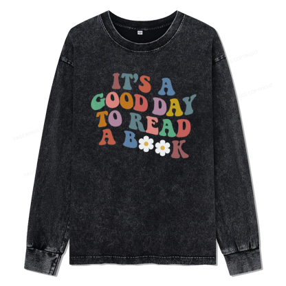 Pagewings It's A Good Day To Read A Book Unisex Washed Long Sleeve T-shirt