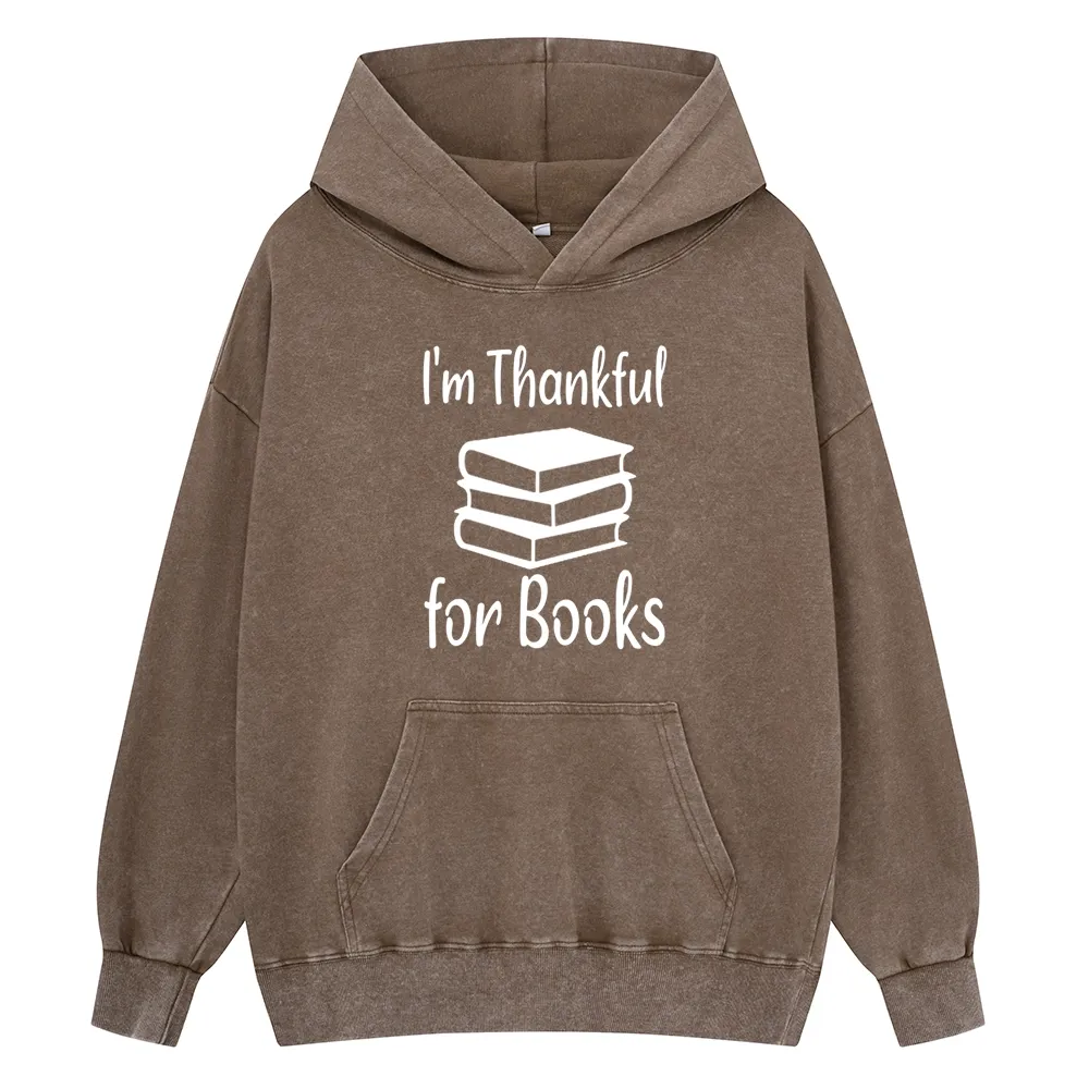 Pagewings Thanksgiving I Am Thankful For Books Unisex Washed Hoodie