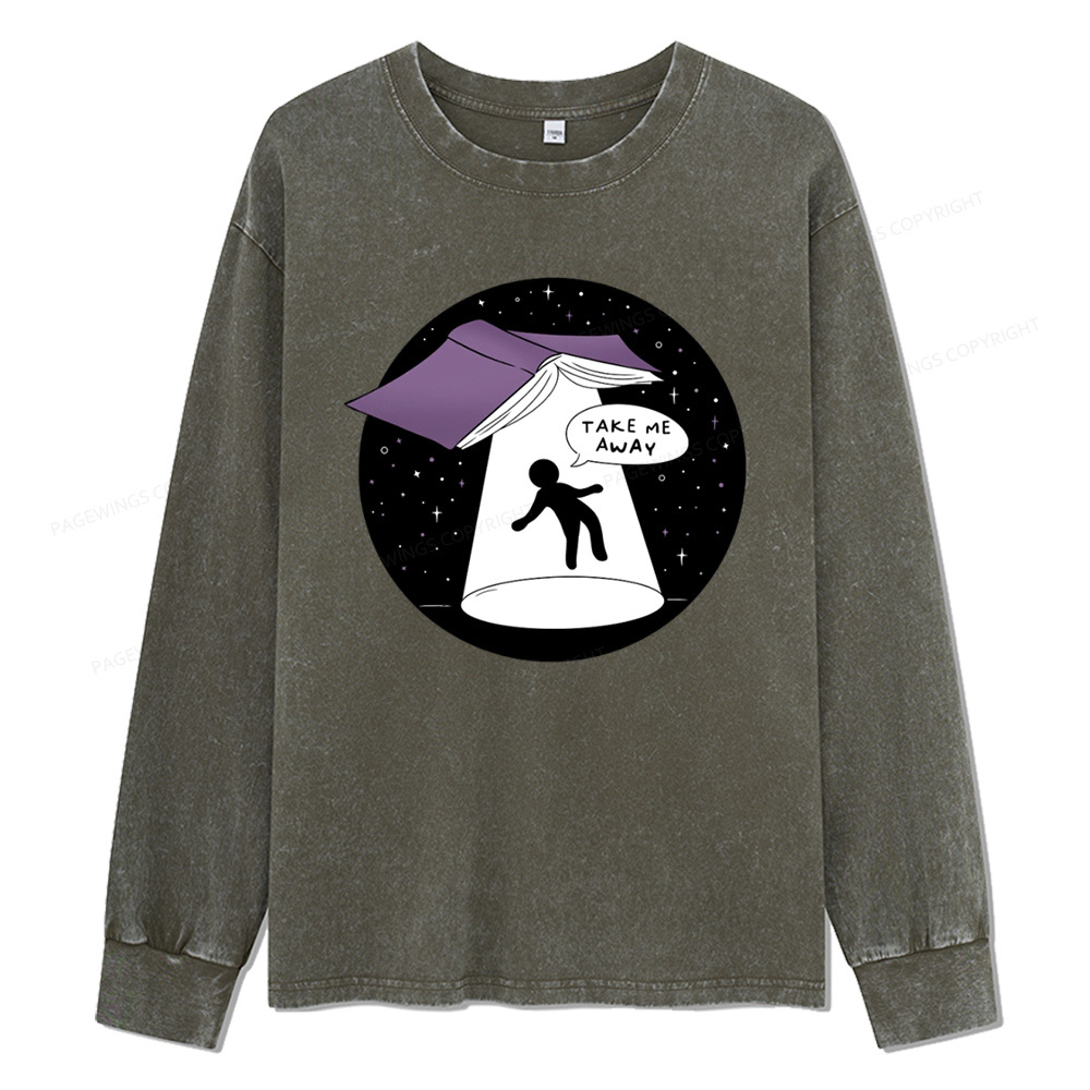 Pagewings Take Me Away Unisex Washed Long Sleeve T-shirt